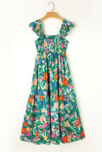 Cargar imagen en el visor de la galería, Green Floral Print Sleeveless Ruffle Tiered Maxi Dress
