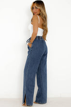 Load image into Gallery viewer, Dark Blue Drawstring Elastic Waist Wide Leg Jeans
