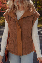 Load image into Gallery viewer, Cinnamon Faux Fur Snap Button Front Knot Side Plush Vest with Pockets
