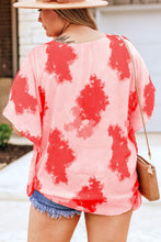 Cargar imagen en el visor de la galería, Red Curvy Girl Tie-dye Print 3/4 Sleeve Tunic Top
