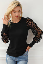 Cargar imagen en el visor de la galería, Black Leopard Mesh Puff Sleeve Patchwork Slim Fit Top
