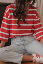 Load image into Gallery viewer, Racing Red Striped Bow Tie Hollowed Back 7/8 Sleeve Casual T-Shirt
