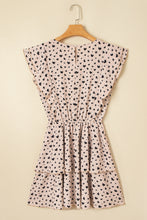 Load image into Gallery viewer, Khaki Heart Printed Flutter Sleeve Cinched Waist Tiered Ruffle Mini Dress
