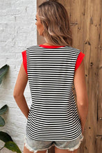 Cargar imagen en el visor de la galería, Black Stripe Colorblock Edge Round Neck Tank Top
