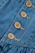 Cargar imagen en el visor de la galería, Sky Blue Half Buttons Pleated High Waist Denim Mini Skirt with Drawstring
