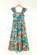 Cargar imagen en el visor de la galería, Green Floral Print Sleeveless Ruffle Tiered Maxi Dress
