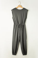 Cargar imagen en el visor de la galería, Medium Grey Cap Sleeve Open Back Drawstring Jogger Jumpsuit
