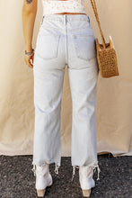 Cargar imagen en el visor de la galería, Light Blue High Rise Ripped Frayed Hem Straight Jeans
