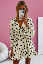 Cargar imagen en el visor de la galería, Beige Polka Dot Printed Surplice V Neck Puff Sleeve Mini Dress
