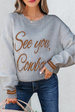 Load image into Gallery viewer, Light Grey See You Cowboy Embroidered Western Graphic Sweater
