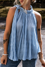 Load image into Gallery viewer, Myosotis Textured Pleated Tied Mock Neck Flowy Tank Top
