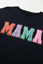 Cargar imagen en el visor de la galería, Black MAMA Chenille Patched Crew Neck T Shirt
