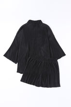 Cargar imagen en el visor de la galería, Black 3/4 Sleeves Pleated Shirt and High Waist Shorts Lounge Set
