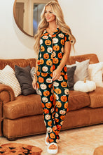 Cargar imagen en el visor de la galería, Orange Halloween Pattern Short Sleeve Shirt Pajama Set
