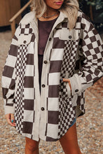 Load image into Gallery viewer, Brown Checkered Print Patchwork Corduroy Shacket
