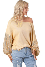 Load image into Gallery viewer, Apricot Sequin Patchwork Sleeve Open Back Waffle Knit Top
