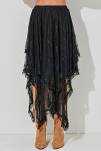 Load image into Gallery viewer, Black Lace Cascading Tiered High Waist Maxi Skirt
