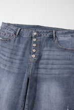 Cargar imagen en el visor de la galería, Medium Grey Plus Size Button Fly High Waist Ripped Straight Leg Jeans
