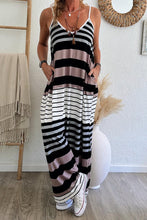 Cargar imagen en el visor de la galería, Multicolour Mixed Stripes Spaghetti Straps V Neck Maxi Dress
