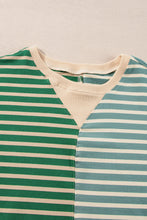 Cargar imagen en el visor de la galería, Green Stripe Casual Stripe Colorblock Drop Shoulder Oversize Sweatshirt
