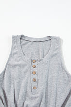 Load image into Gallery viewer, Gray Ribbed Knit Buttons Drawstring Sleeveless Jumpsuit
