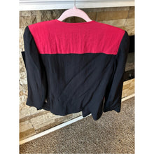 Cargar imagen en el visor de la galería, Chicos Women's Black &amp; Red Sequins Embroidered Color Block Open Front Jacket
