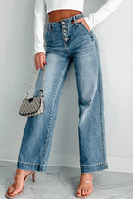 Load image into Gallery viewer, Dusk Blue Multi Buttons Medium Wash Straight Loose Leg Jeans
