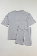 Load image into Gallery viewer, Light Grey Solid Color Loose Tunic Top and Slim Shorts Set
