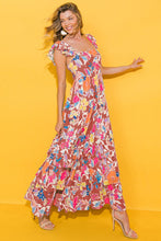 Load image into Gallery viewer, Pink Floral Print Sleeveless Ruffle Tiered Maxi Dress
