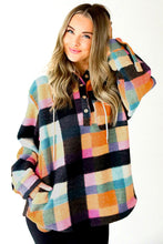 Load image into Gallery viewer, Multicolour Plaid Color Block Flap Pocket Buttoned Hoodie
