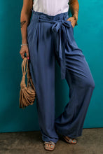 Cargar imagen en el visor de la galería, Wild Wind Belted Frilly Waist Wide Leg Loose Pants
