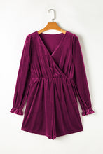 Load image into Gallery viewer, Red Dahlia Velvet Surplice Neck Ruffled Sleeve High Waist Romper
