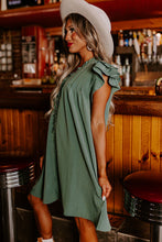 Cargar imagen en el visor de la galería, Mist Green Ruffle Sleeve V Neck Frilled Shift Dress
