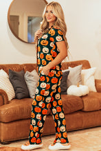 Cargar imagen en el visor de la galería, Orange Halloween Pattern Short Sleeve Shirt Pajama Set
