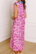 Load image into Gallery viewer, Pink Floral Print Color Block Patchwork V Neck Short Sleeve Midi Dress
