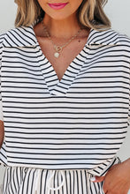 Load image into Gallery viewer, Black Stripe V Neck Tee and Casual Short Set
