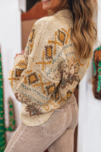 Load image into Gallery viewer, Khaki Western Pattern Knitted Button V Neck Cardigan Sweater

