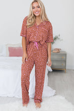 Load image into Gallery viewer, Brown Leopard Print Short Sleeve Shirt and Pants Pajamas Set
