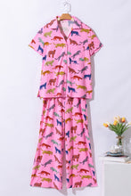 Load image into Gallery viewer, Pink Cheetah Print Short Sleeve Shirt and Pants Lounge Set
