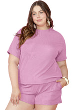 Load image into Gallery viewer, Phalaenopsis Ribbed Knit T Shirt and Shorts Plus Size Lounge Set
