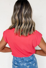 Load image into Gallery viewer, Red Stripe MAMA Graphic Cap Sleeve T Shirt
