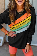 Load image into Gallery viewer, Black Rainbow Colorblock Striped Pullover Sweatshirt
