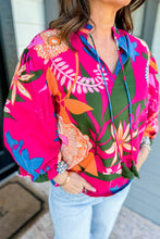 Load image into Gallery viewer, Rose Blooming Flower Print Ruffled Puff Sleeve Blouse
