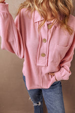 Cargar imagen en el visor de la galería, Pink Ribbed Knit Collared Henley Top with Chest Pocket
