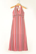 Cargar imagen en el visor de la galería, Red Halter Neck Tribal Boho Printed Backless Maxi Dress
