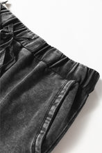 Load image into Gallery viewer, Black Mineral Wash Tiered Wide Leg Patchwork Drawstring Pants

