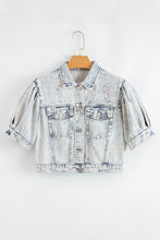 Load image into Gallery viewer, Beau Blue Light Wash Buttoned Chest Pocket Puff Sleeve Denim Jacket
