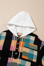 Cargar imagen en el visor de la galería, Multicolour Plaid Color Block Flap Pocket Buttoned Hoodie
