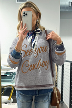 Load image into Gallery viewer, Light Grey See You Cowboy Embroidered Western Graphic Sweater
