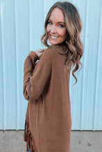 Load image into Gallery viewer, Coffee Waffle Knit Fringed High Low Loose Top
